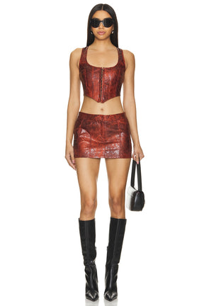 superdown Juno Faux Leather Top in Red