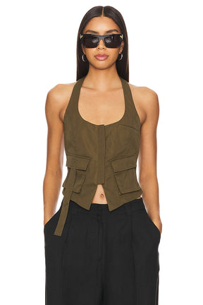 superdown Kamryn Halter Top in Olive