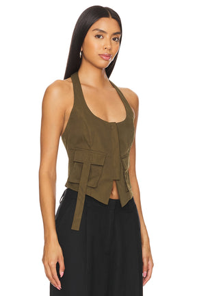 superdown Kamryn Halter Top in Olive