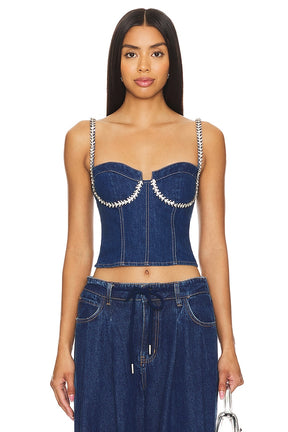superdown Ash Bustier Top in Dark Blue Wash