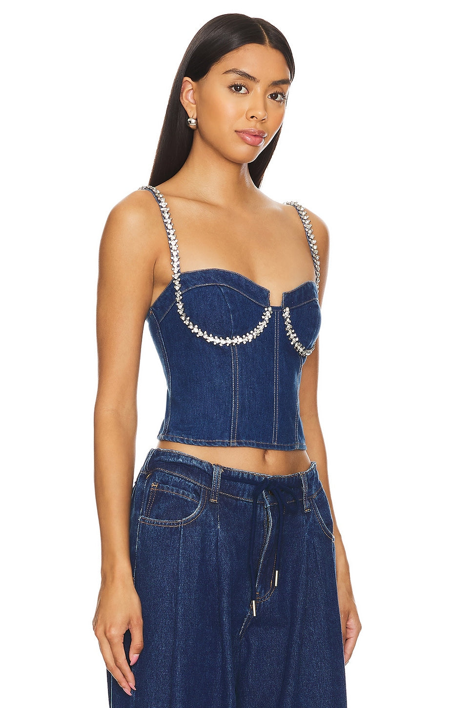 superdown Ash Bustier Top in Dark Blue Wash