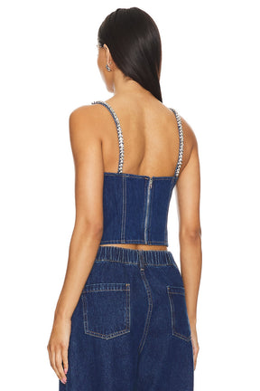 superdown Ash Bustier Top in Dark Blue Wash