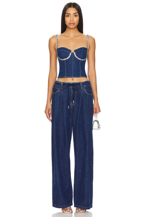 superdown Ash Bustier Top in Dark Blue Wash