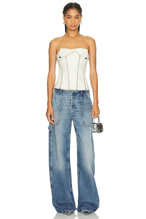 superdown Dani Faux Leather Corset in Bone