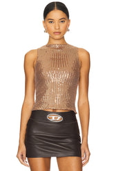 superdown Georgia Sequin Top in Mocha