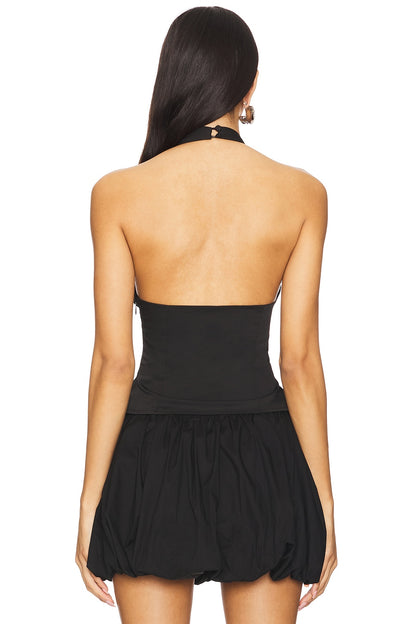 superdown Olive Halter Top in Black