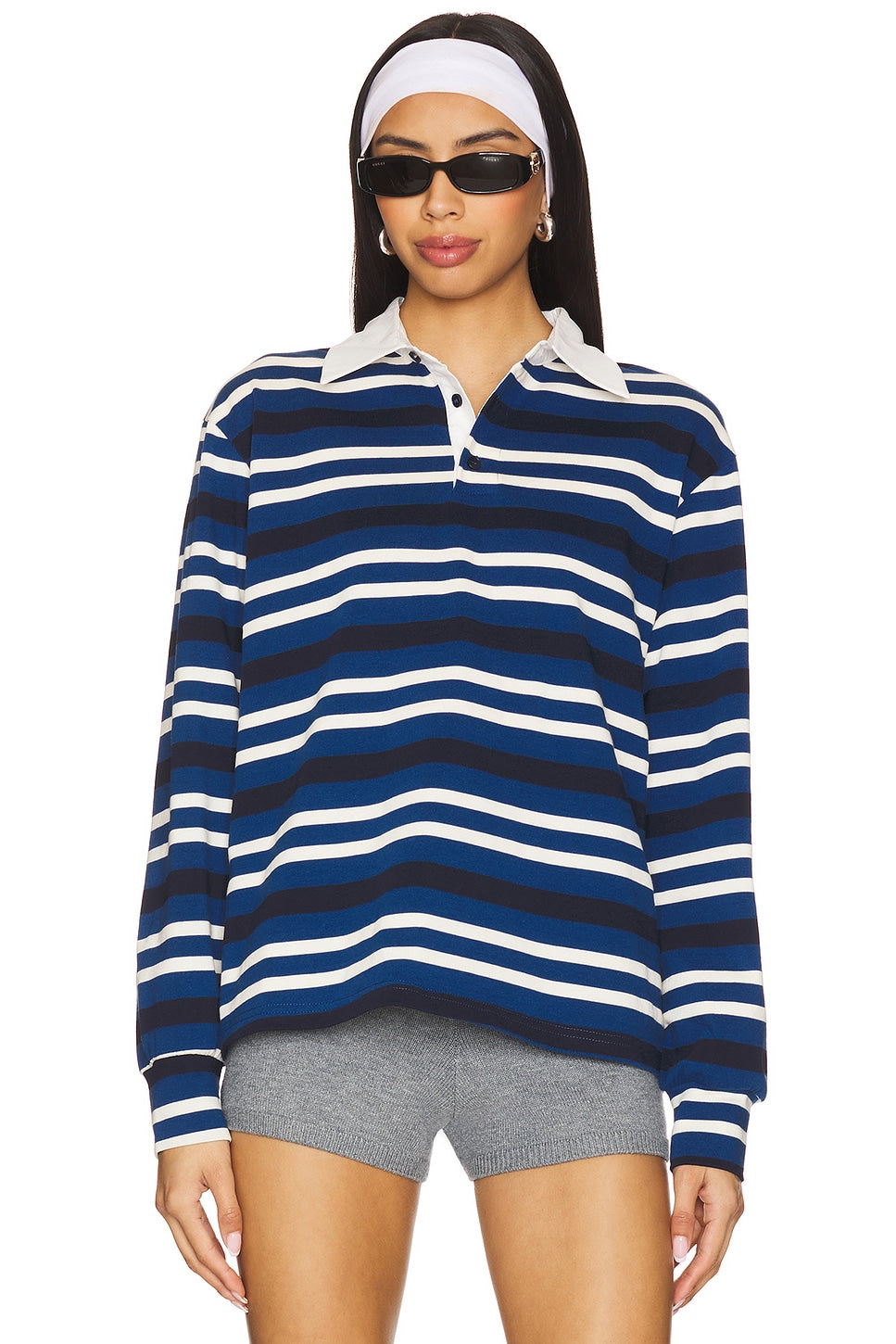 superdown Sashia Polo Top in Blue Stripe