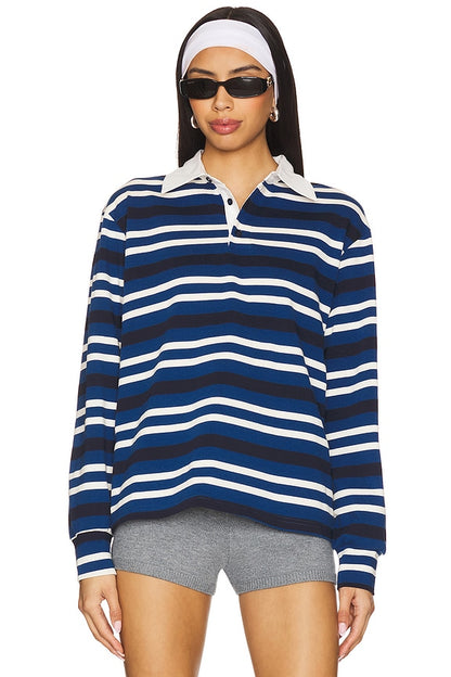 superdown Sashia Polo Top in Blue Stripe