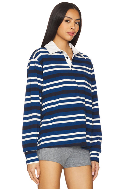 superdown Sashia Polo Top in Blue Stripe