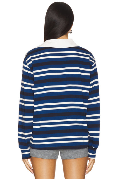 superdown Sashia Polo Top in Blue Stripe