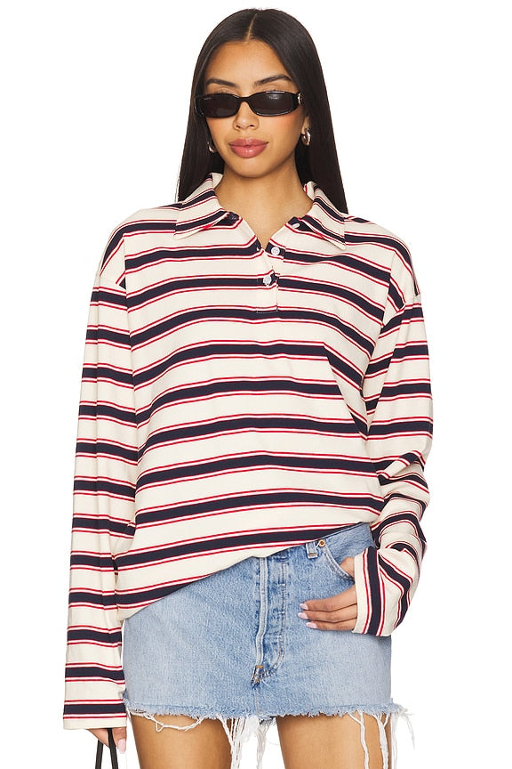 superdown Cailyn Polo Top in Red & Navy