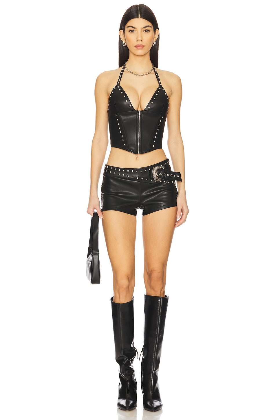 superdown Melisa Faux Leather Top in Black