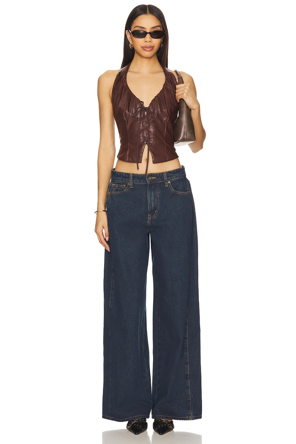 superdown Kay Faux Leather Top in Brown