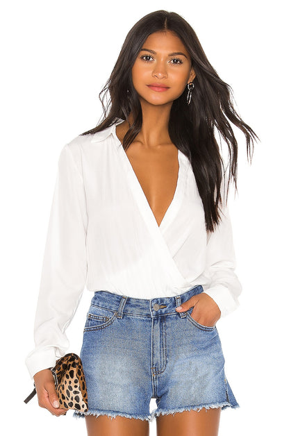 superdown Presely Surplice Bodysuit in White