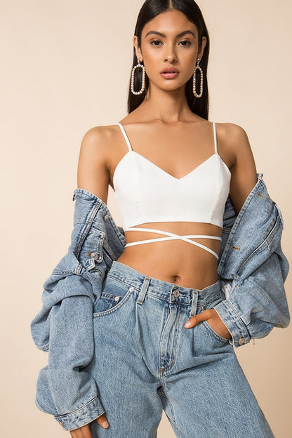 superdown Kiya Tie Back Crop Top in White