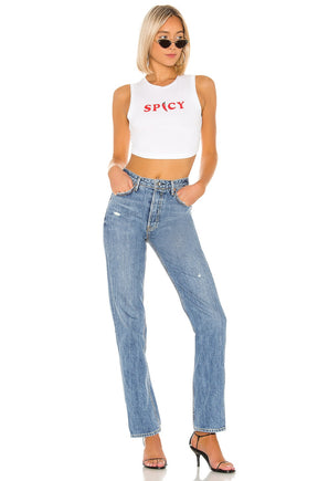 superdown Dulce Cropped Tee in White & Red