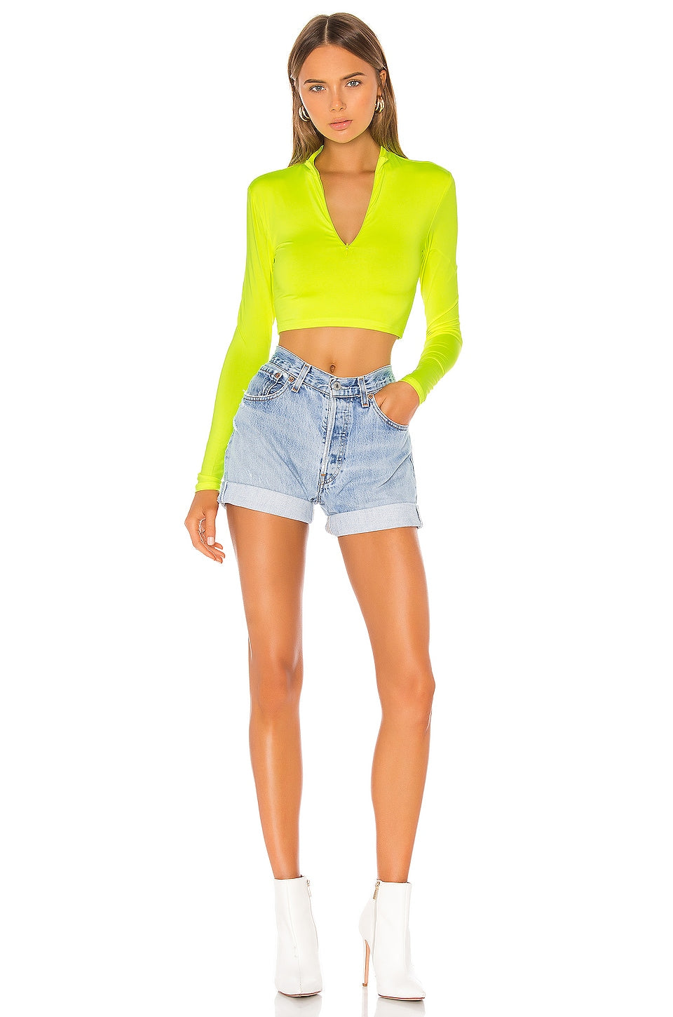 superdown Nicky Zip Crop Top in Neon Yellow