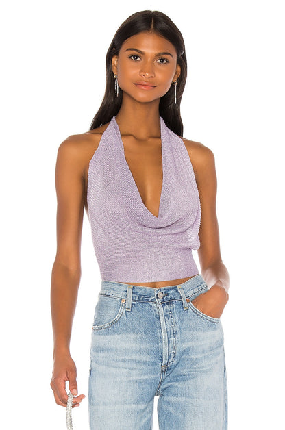 superdown Rubie Cowl Neck Top in Lavender Metallic