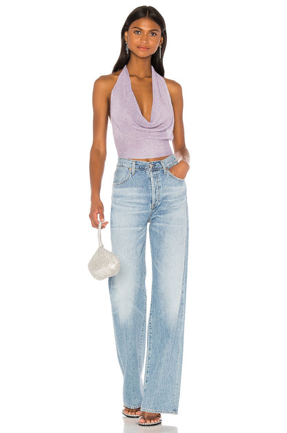 superdown Rubie Cowl Neck Top in Lavender Metallic