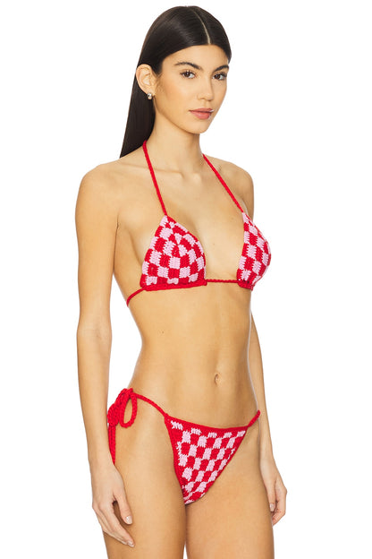 superdown Alessia Crochet Bikini Top in Pink & Red