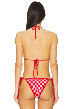 superdown Alessia Crochet Bikini Top in Pink & Red