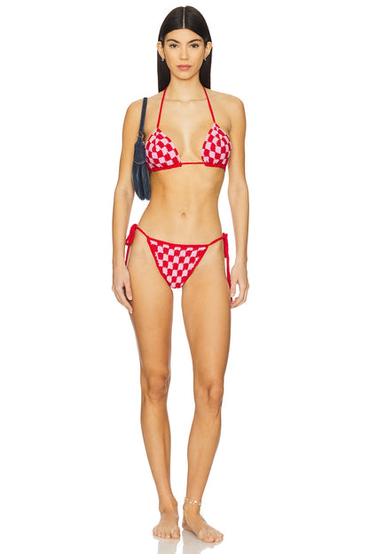 superdown Alessia Crochet Bikini Top in Pink & Red
