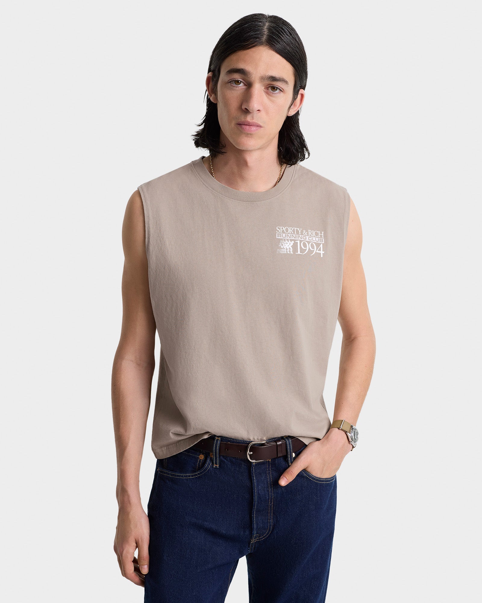 Finish Line Muscle Tee - Elephant/White