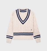SRC Cableknit V-Neck Sweater - Ecru/Navy/Ciel
