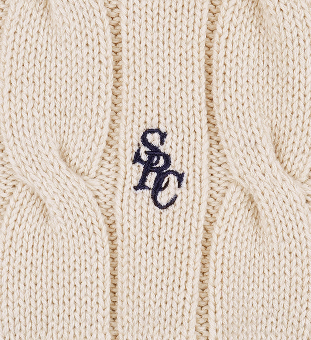 SRC Cableknit V-Neck Sweater - Ecru/Navy/Ciel