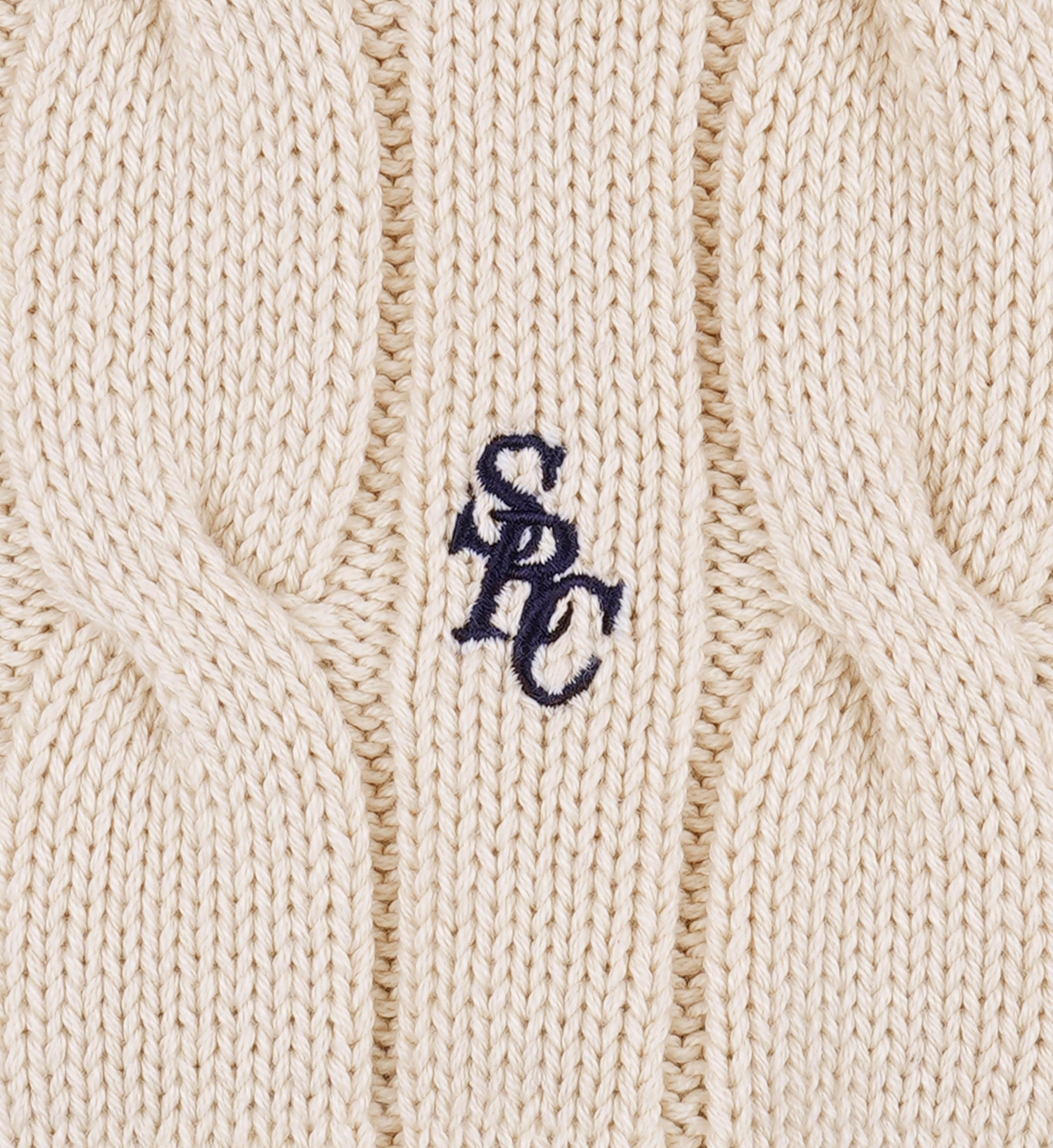 SRC Cableknit V-Neck Sweater - Ecru/Navy/Ciel