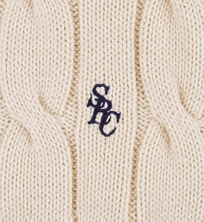 SRC Cableknit V-Neck Sweater - Ecru/Navy/Ciel