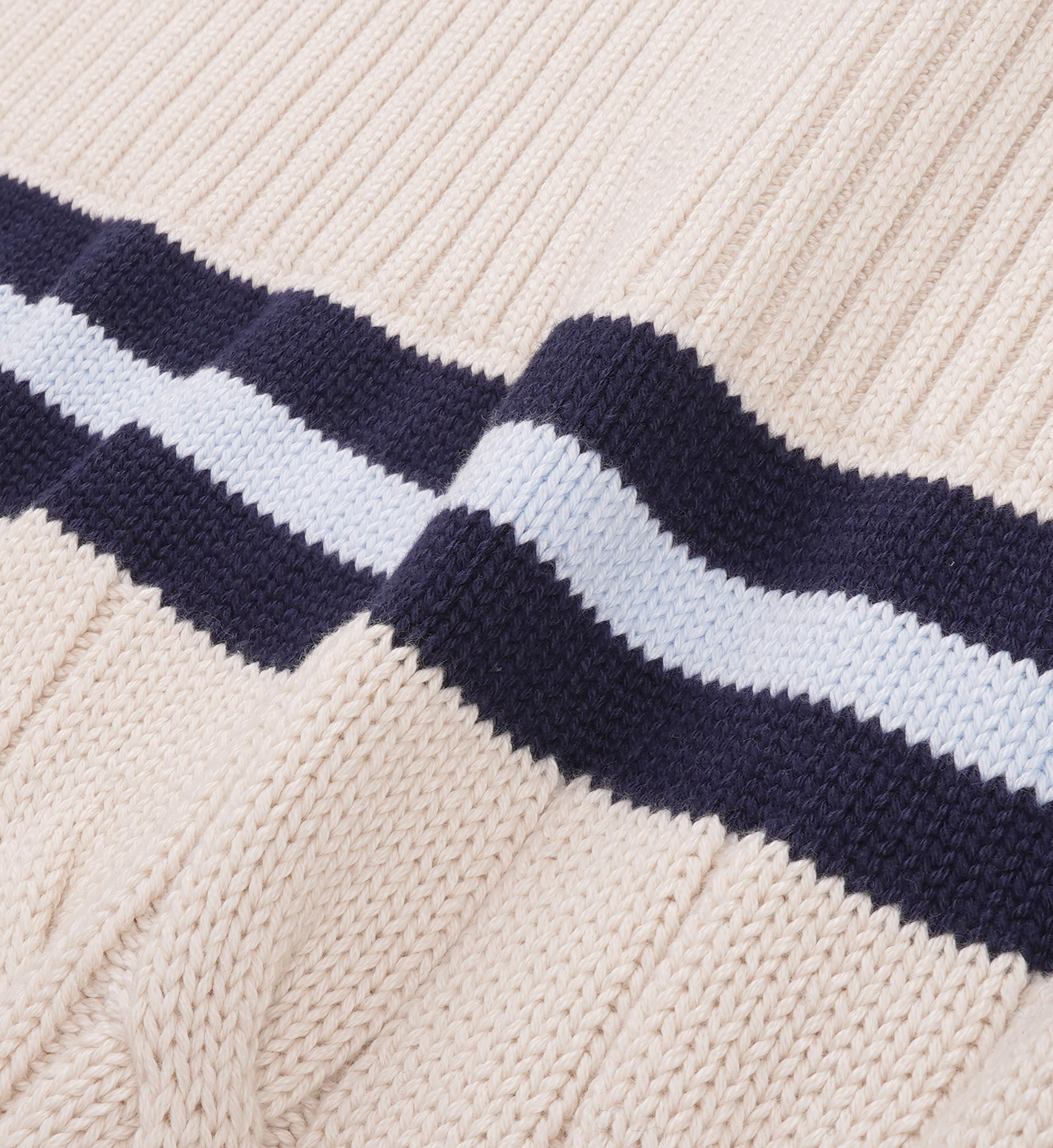 SRC Cableknit V-Neck Sweater - Ecru/Navy/Ciel