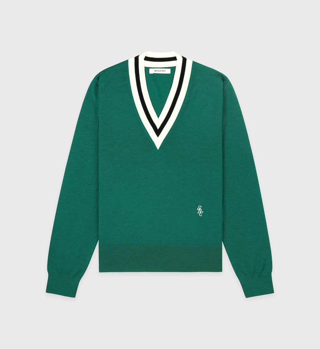 SRC Minimalist V-Neck Sweater - Alpine/Navy/Off White