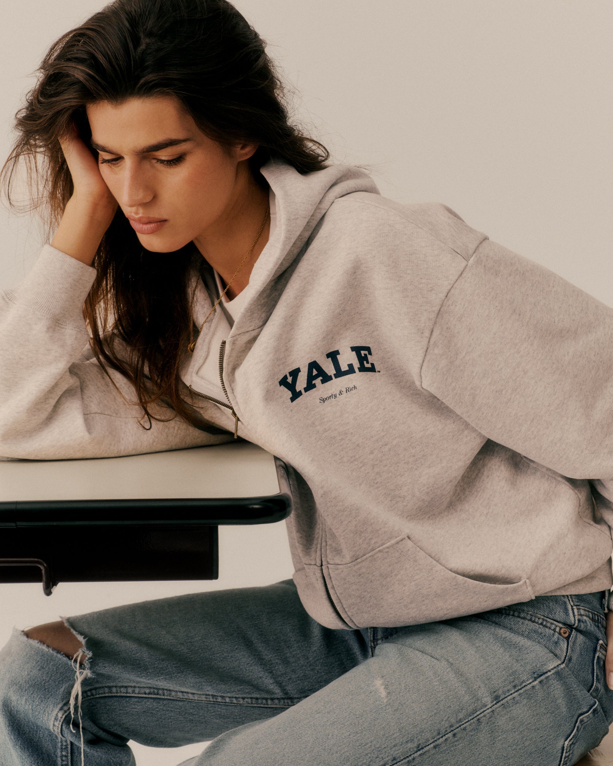 Yale Classic Zip Hoodie - Heather Gray/Navy