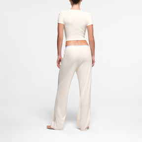 COTTON RIB SHOULDER PAD CROPPED TOP | MARBLE