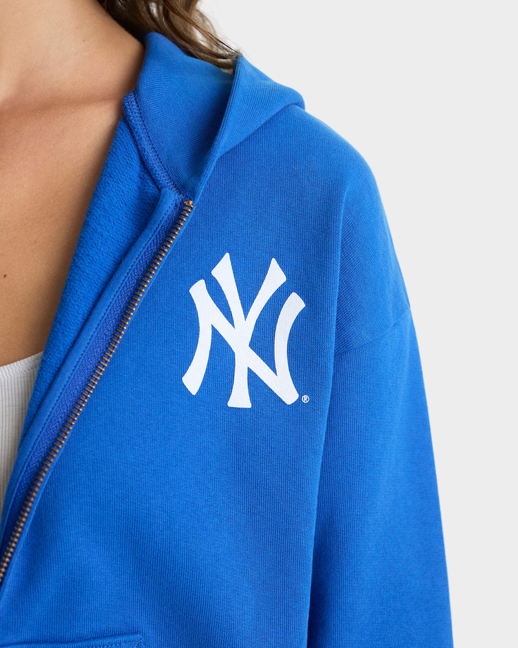 Yankees Serif Cropped Zip Hoodie - Team Blue/White