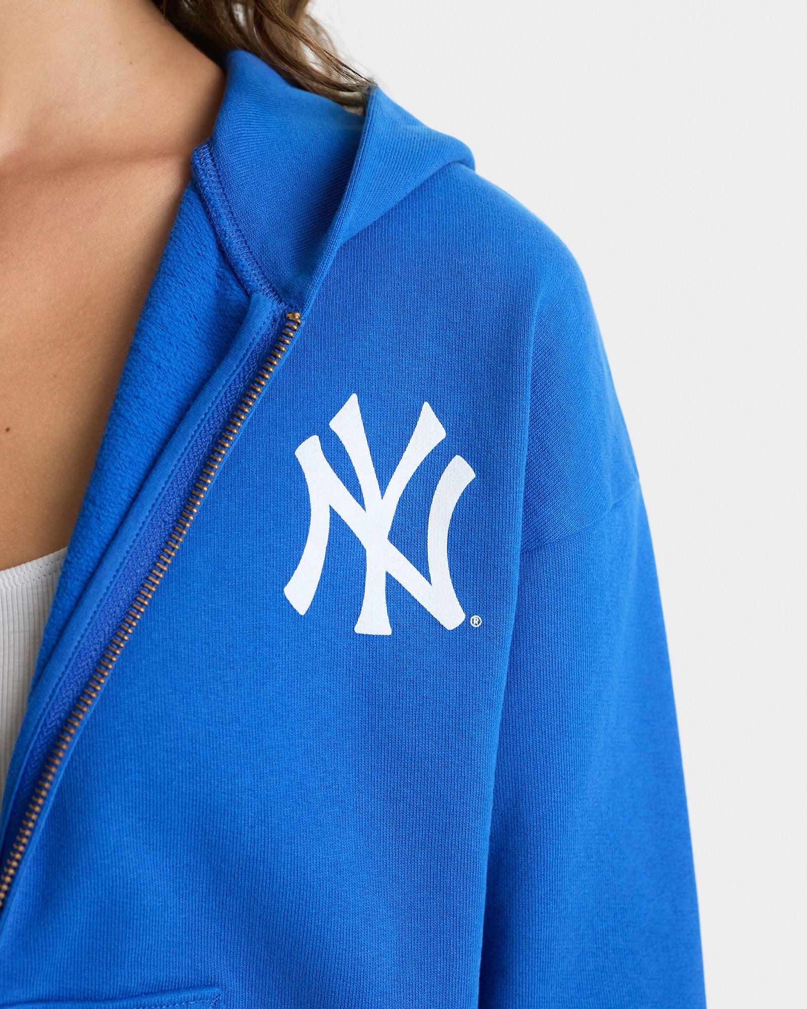 Yankees Serif Cropped Zip Hoodie - Team Blue/White