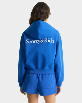 Yankees Serif Cropped Zip Hoodie - Team Blue/White