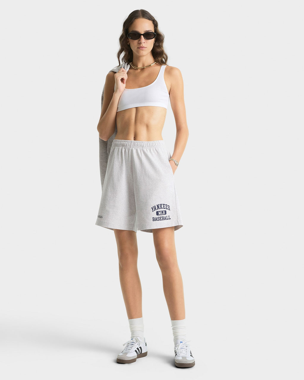 Yankees Ivy Gym Short - Heather Gray/Navy