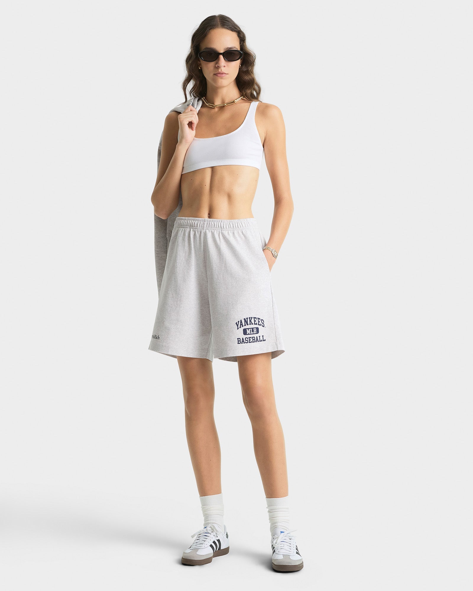 Yankees Ivy Gym Short - Heather Gray/Navy