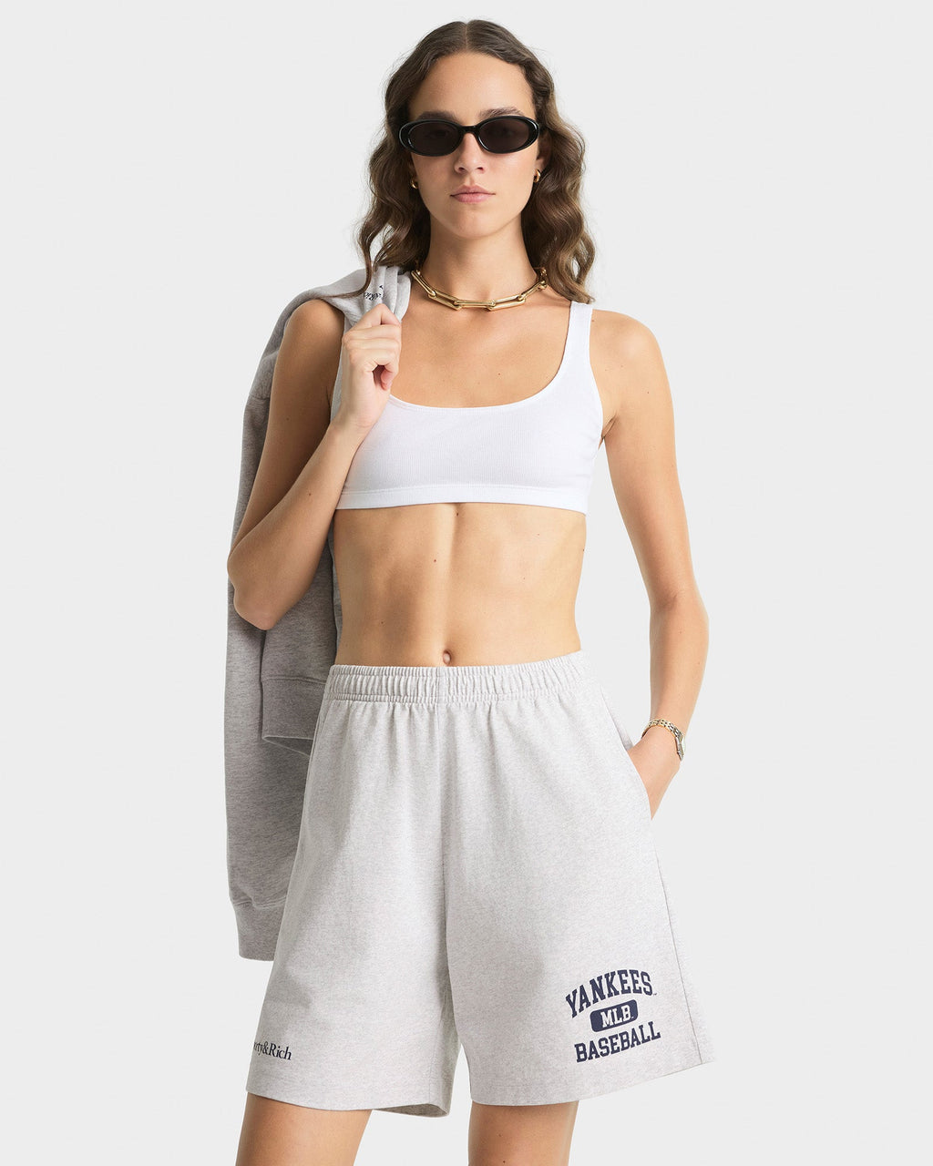 Yankees Ivy Gym Short - Heather Gray/Navy