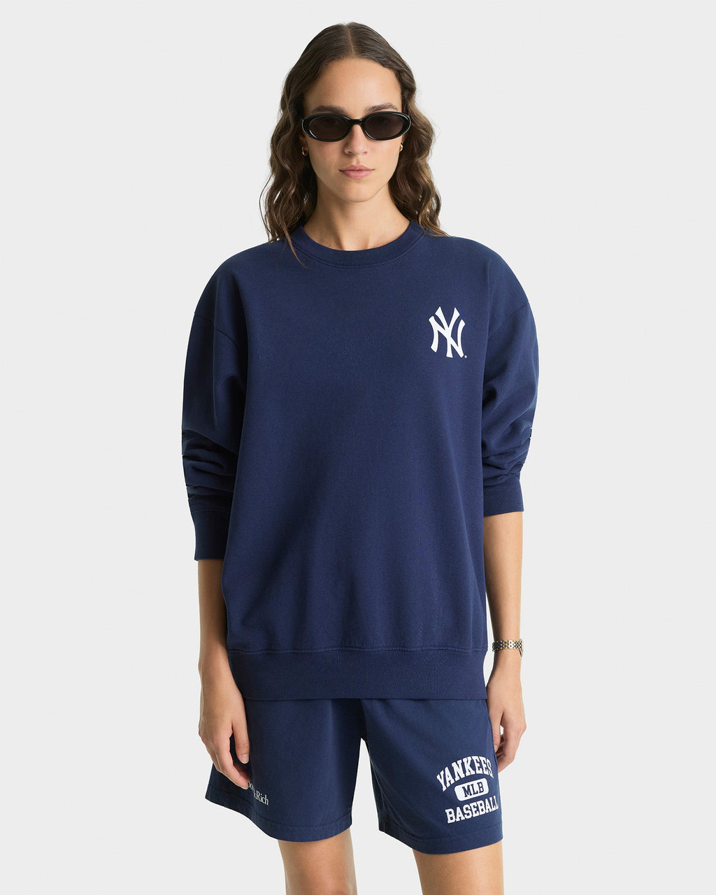 Yankees Serif Crewneck - Navy/White