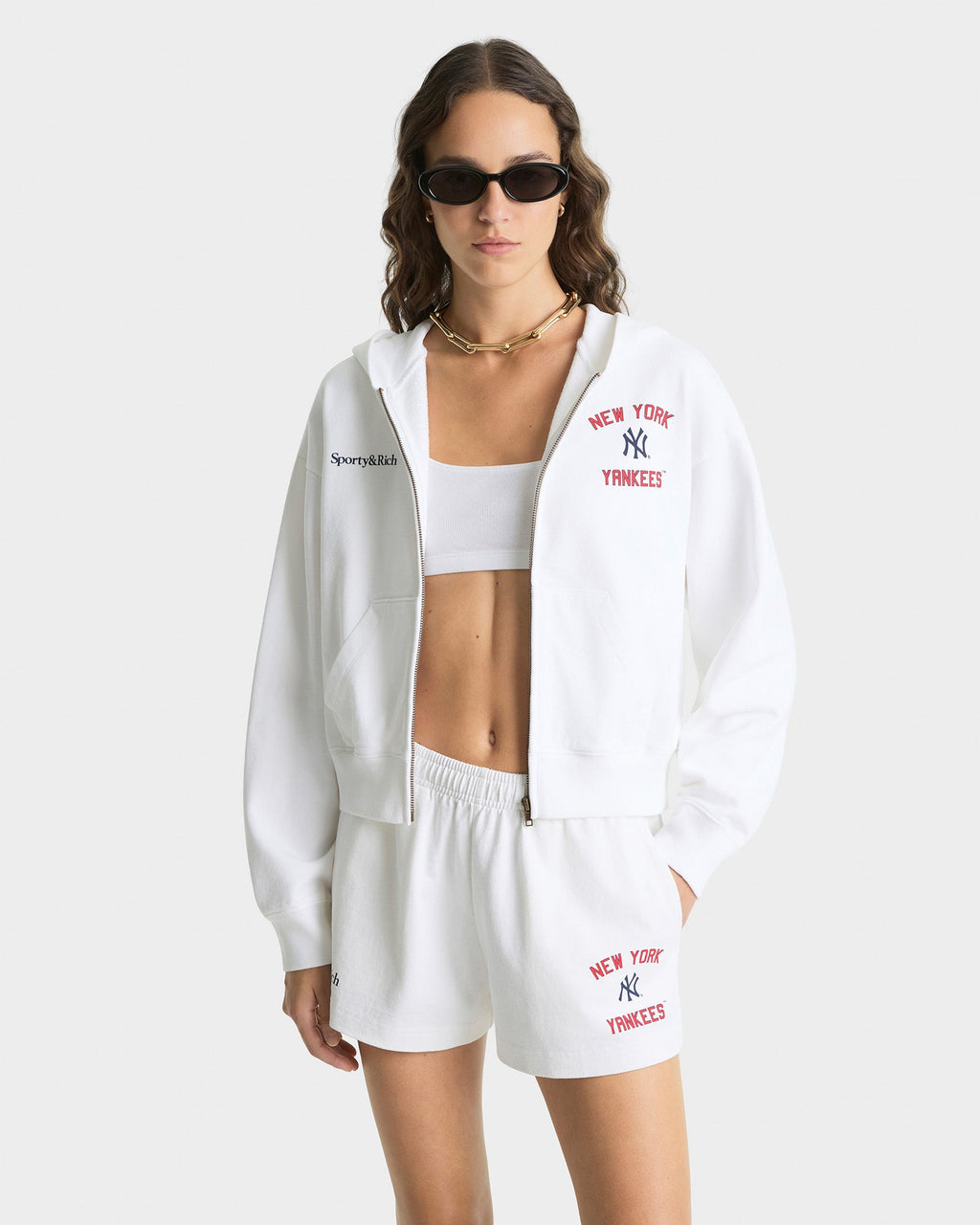 Homerun Cropped Zip Hoodie - White