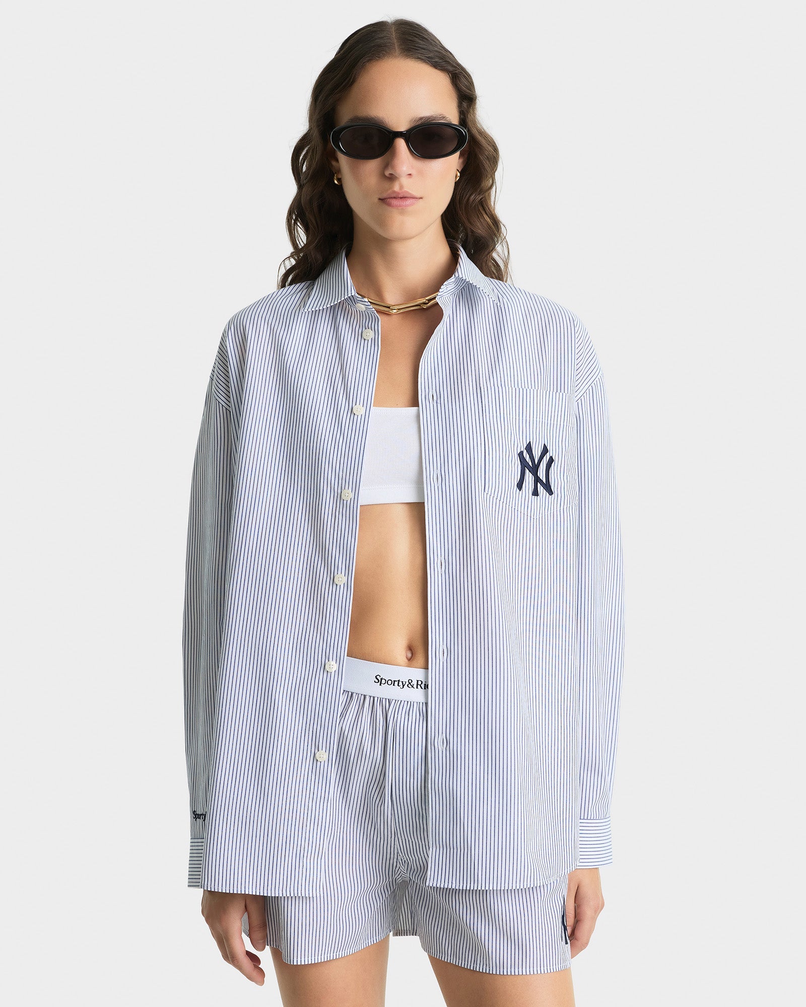Yankees Serif Oversized Shirt - Navy Striped