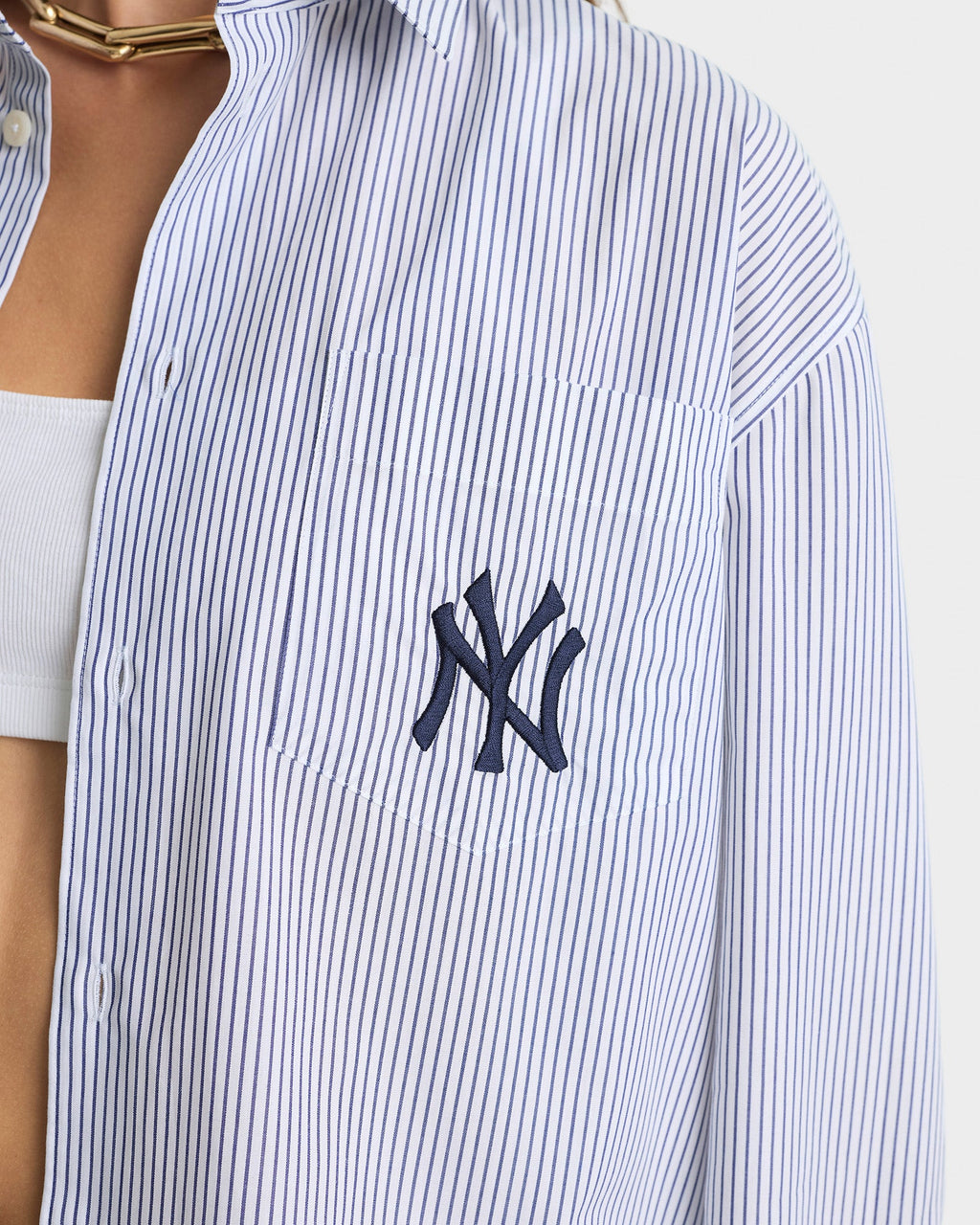 Yankees Serif Oversized Shirt - Navy Striped