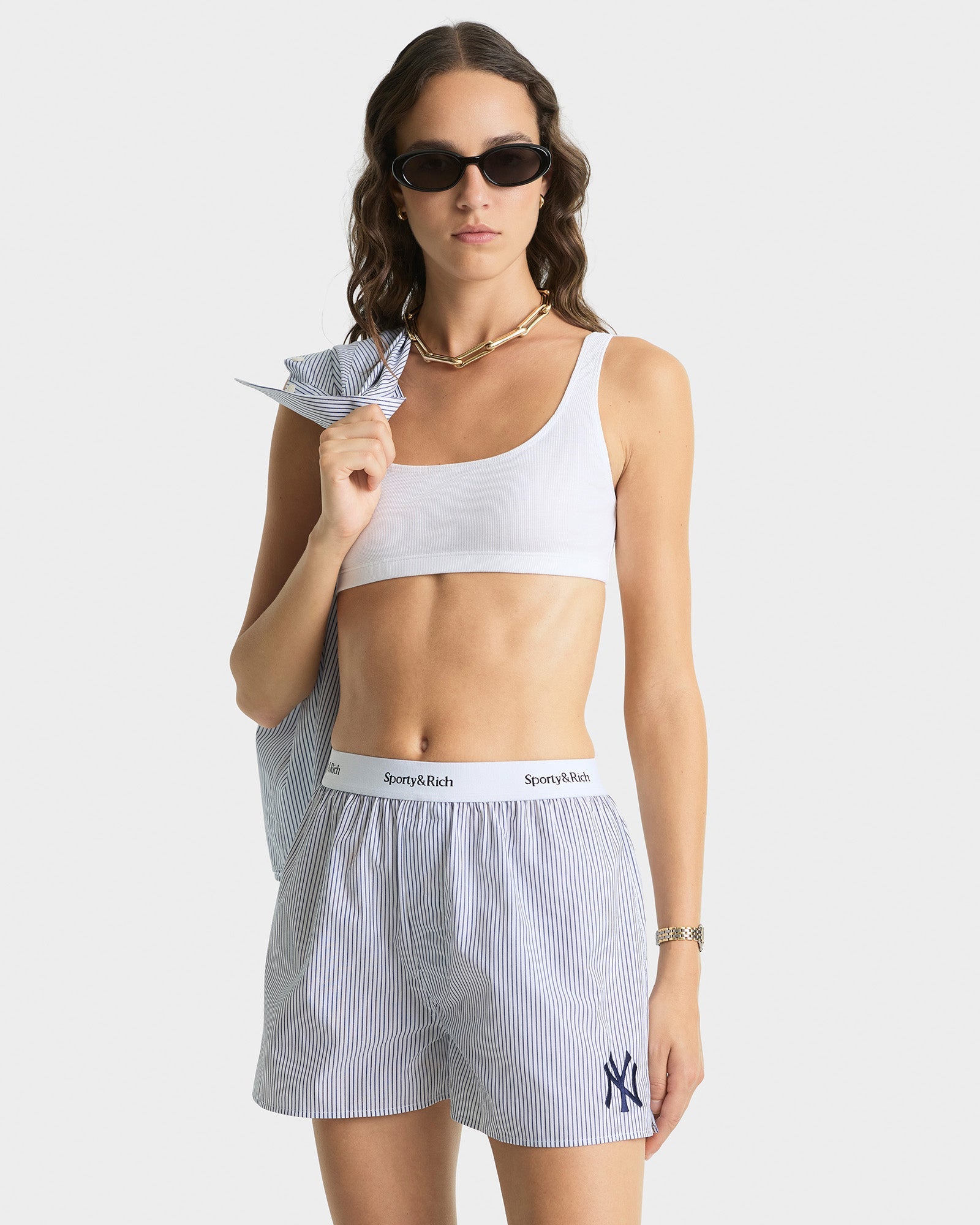 Yankees Serif Boxer Short - Navy Striped