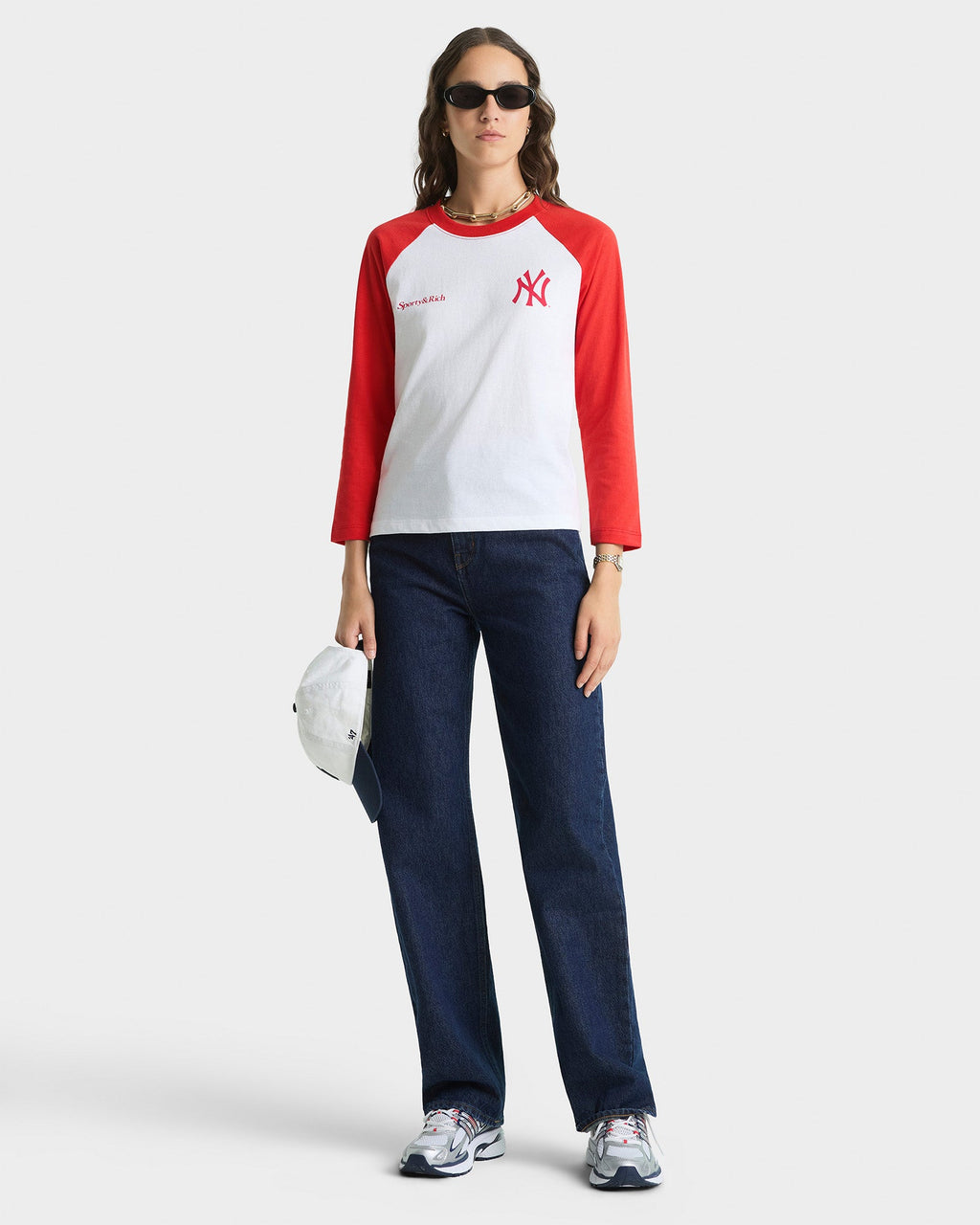 Yankees Serif Baseball Tee - White/Red