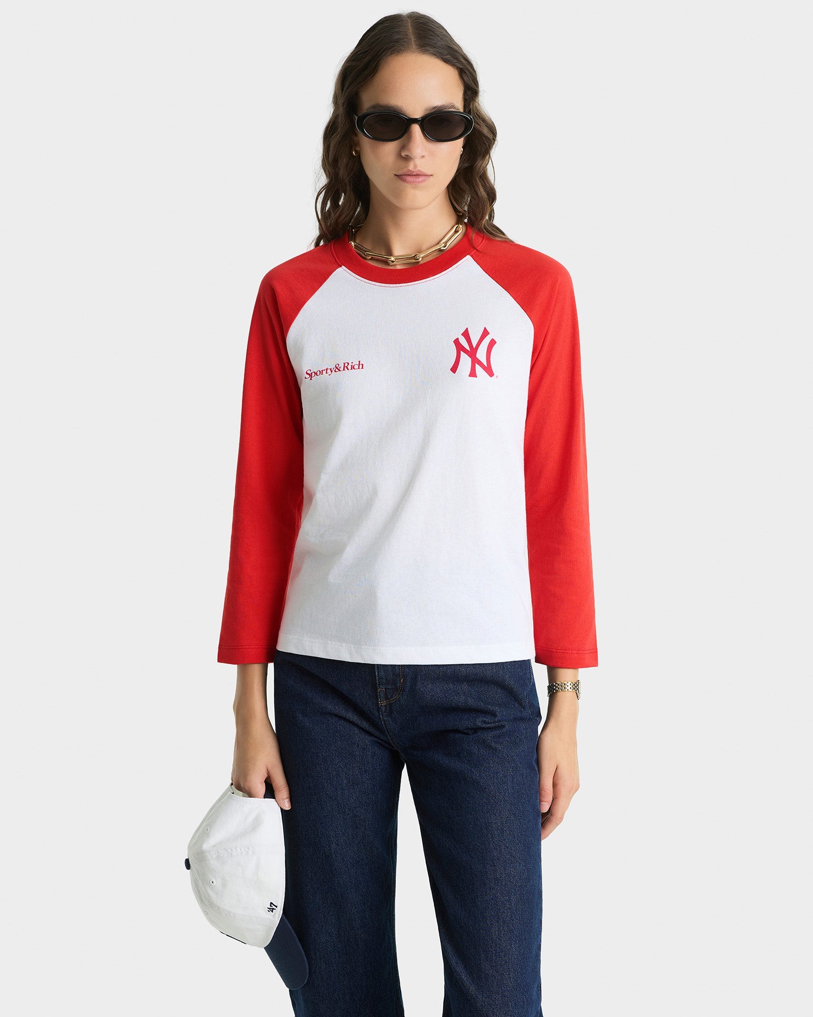 Yankees Serif Baseball Tee - White/Red