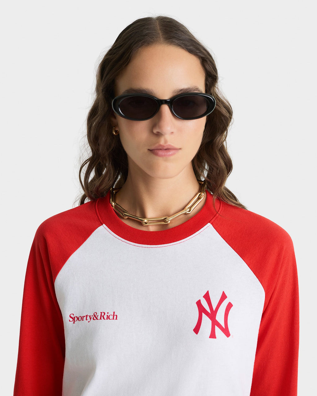 Yankees Serif Baseball Tee - White/Red