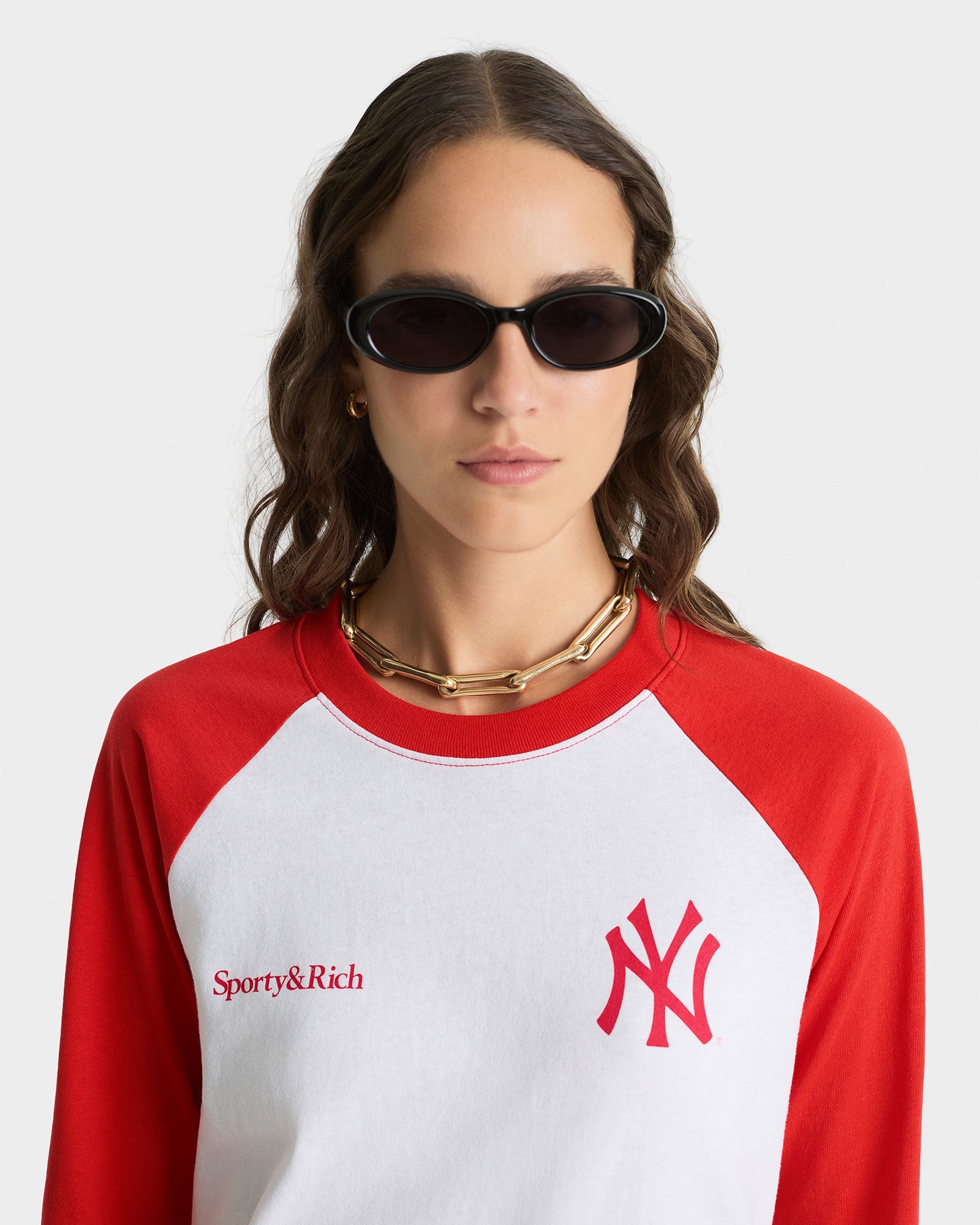 Yankees Serif Baseball Tee - White/Red